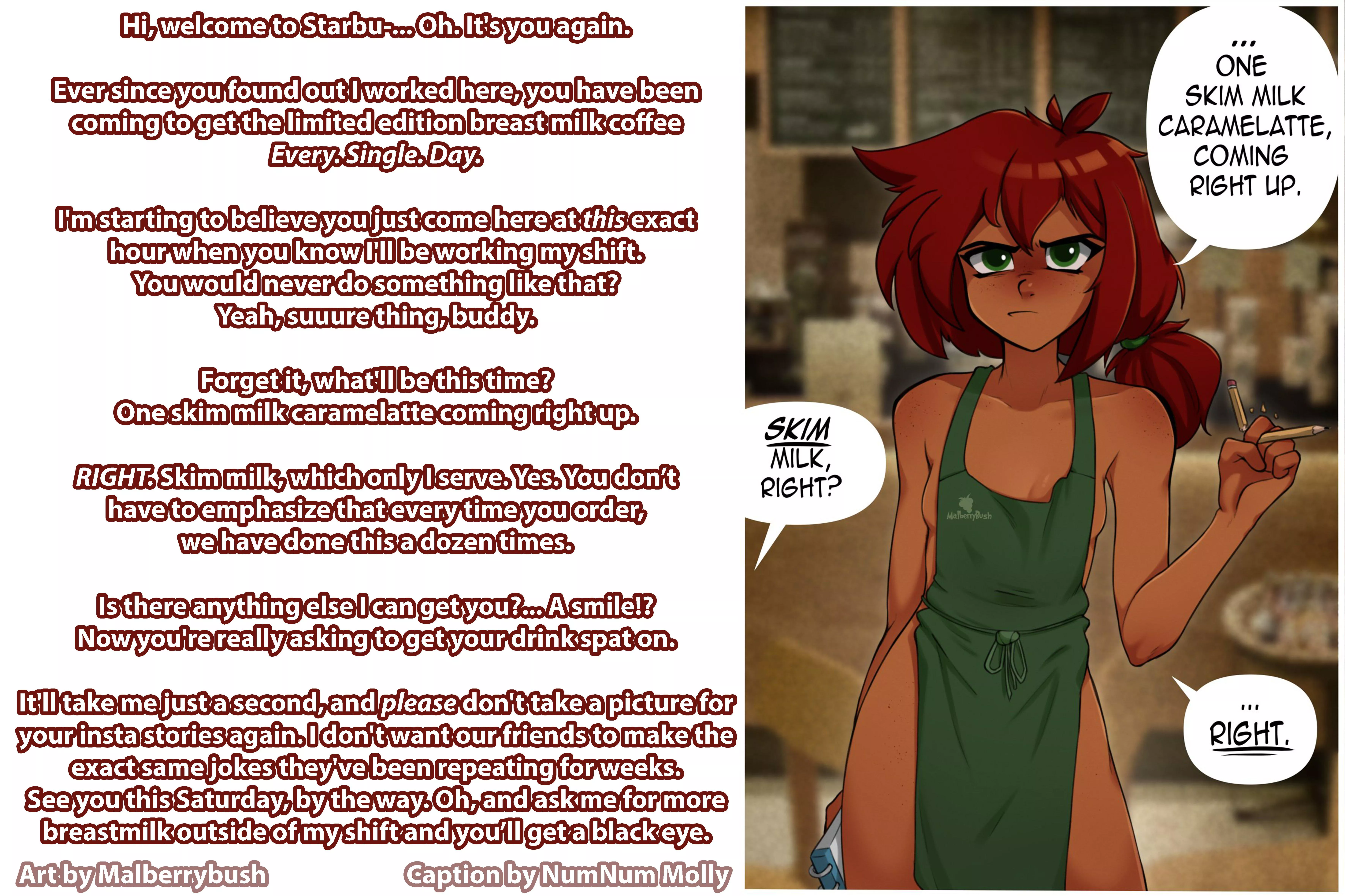 Skim Milk Please [Breastmilk][Starbucks][Tsundere][Small Breasts][Playful Teasing][Artist: Malberrybush] posted by Sombraros