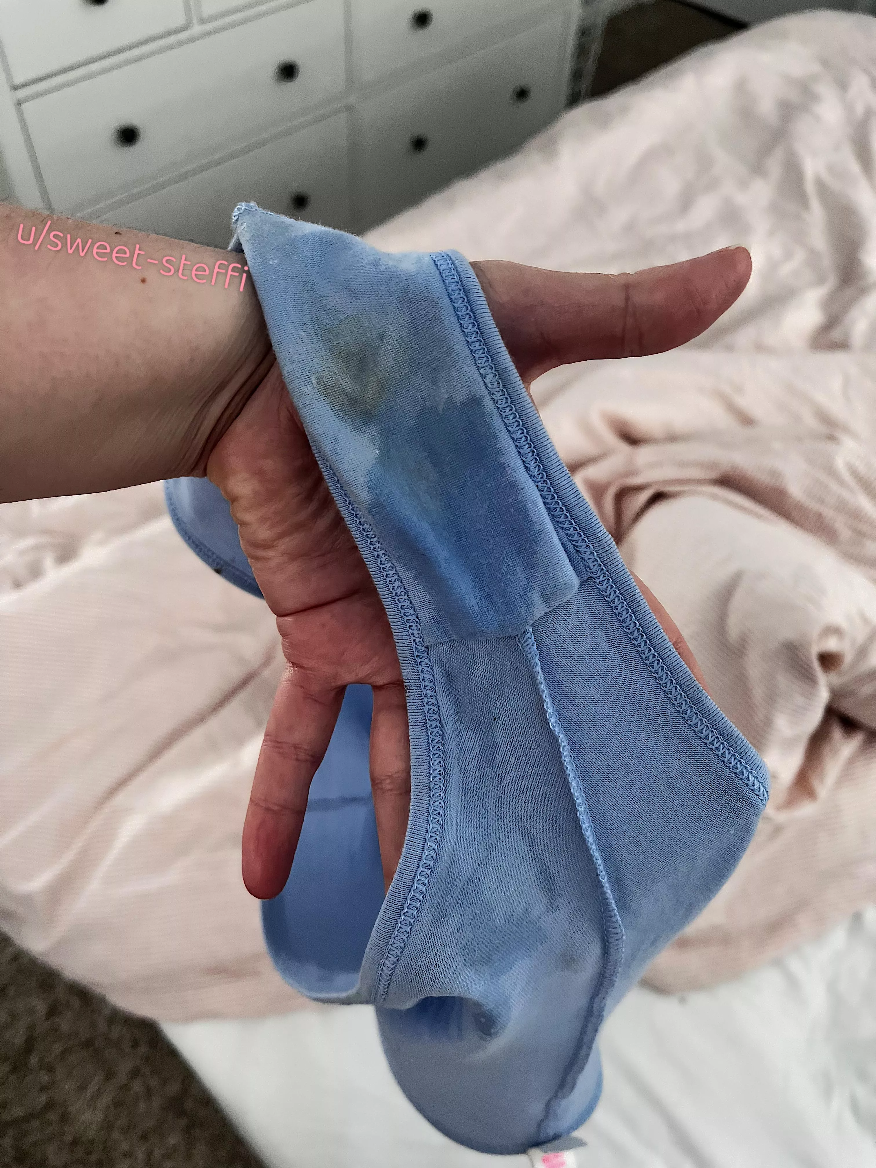 Tried out a couple new toys recently and got so soaked, I leaked between my cheeks🍑😋 posted by sweet-steffi