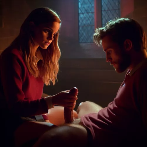 When Ron is asleep, Hermione goes out to play with something 