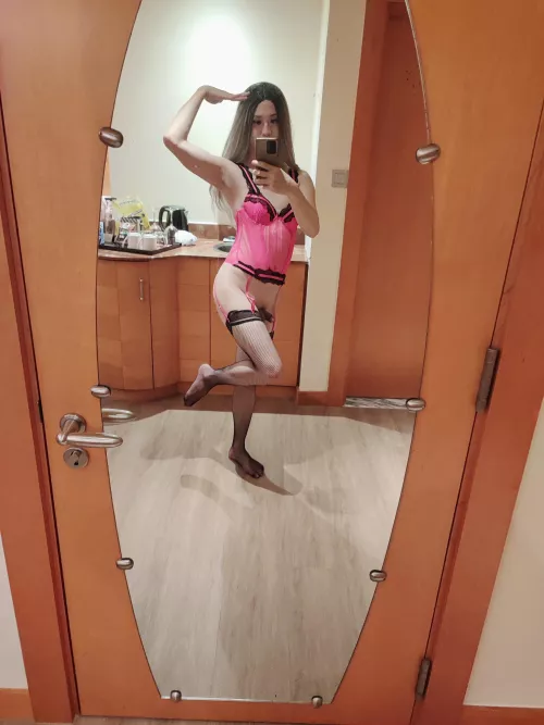 Mirror selfies after checking in are a must! by FemmeBunnyCD