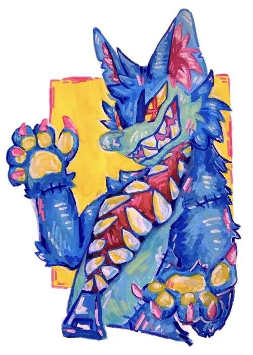 I drew a brightly colored spooky boy! (cartoon gore, no blood) by Beneficial-Ranger166