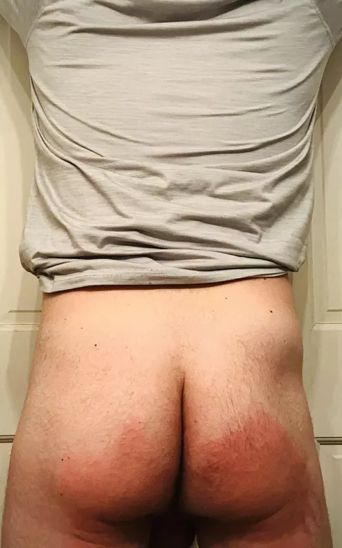 If I have to ask twice for something to get done around the house, there will be consequences. A spanked husband is a good husband. Nice hand marks today. by Economy_Trick8249
