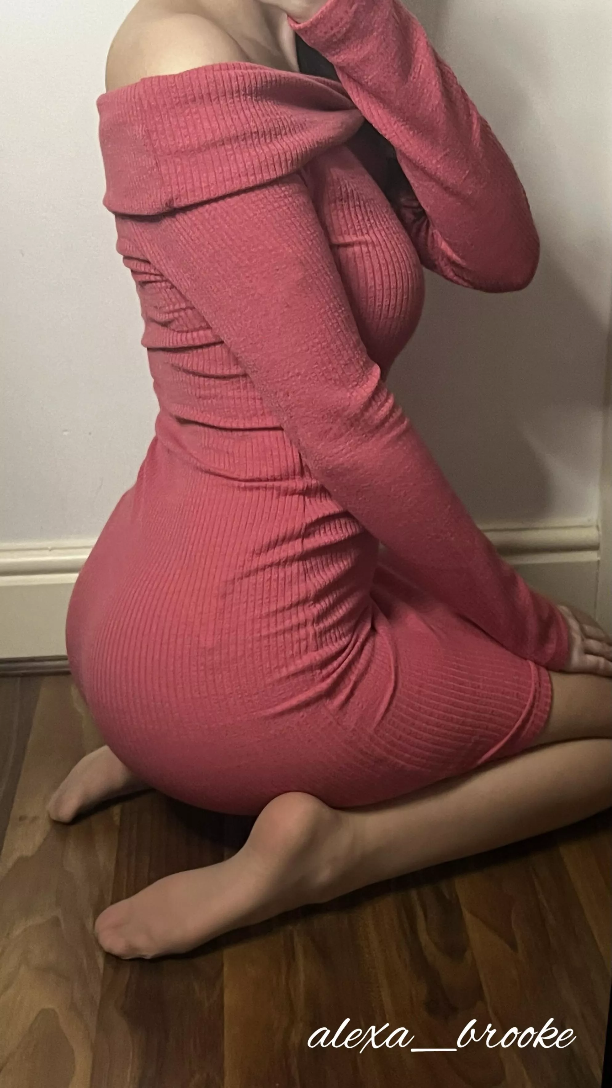 Knitted dress and nude stockings 🤍 posted by alexa_brooke