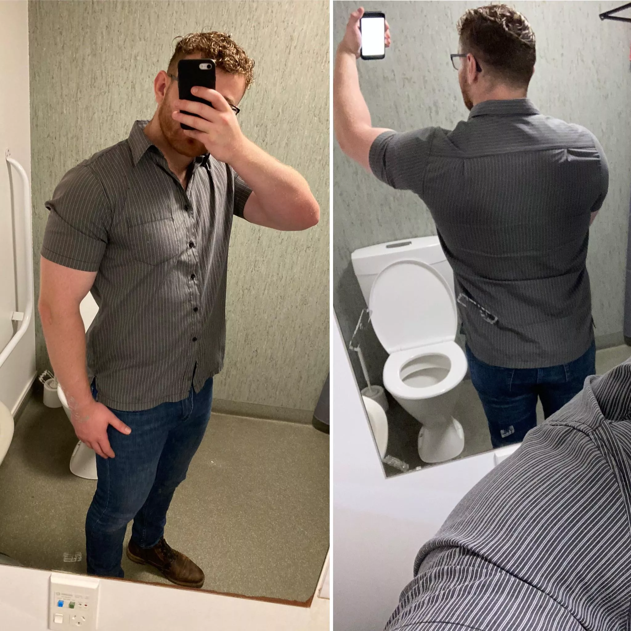 Work outfit for today a nice tight shirt, had it since I was a teen and it was too big then 😌 posted by Fit-Bloke-Jack97