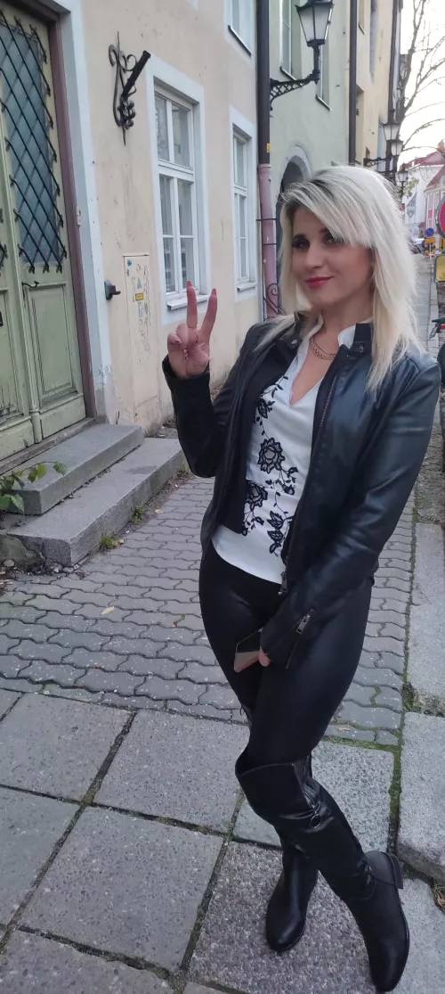 Leathergirl in street :P by Disastrous_Bad_5979