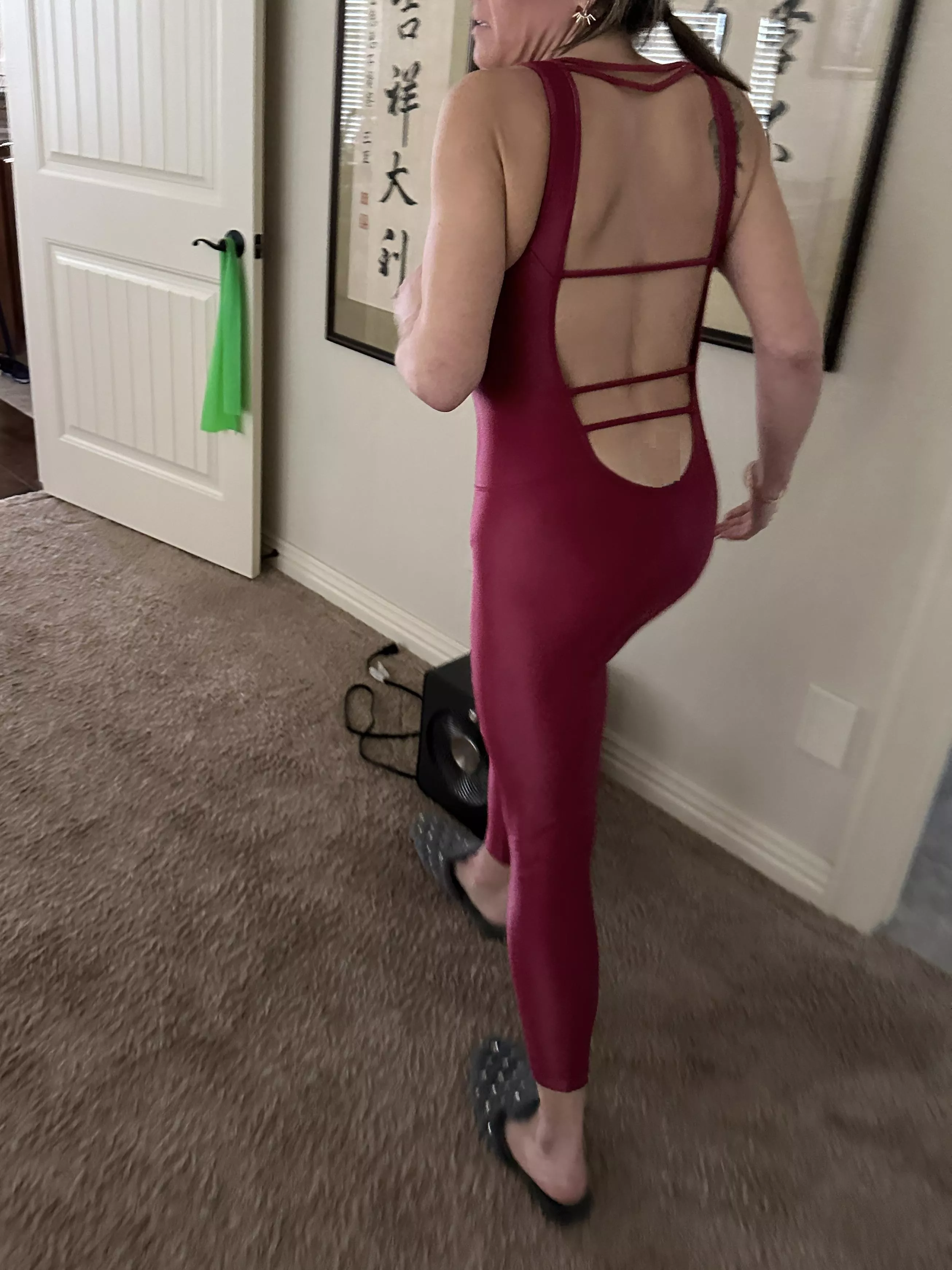My wife in a shiny jumpsuit. What do you think? posted by gmtemp9