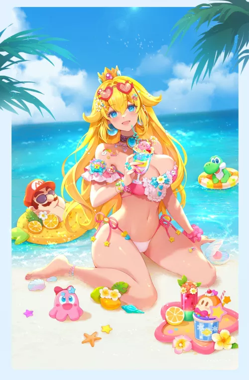 Summer Peach and Mario by Terran117