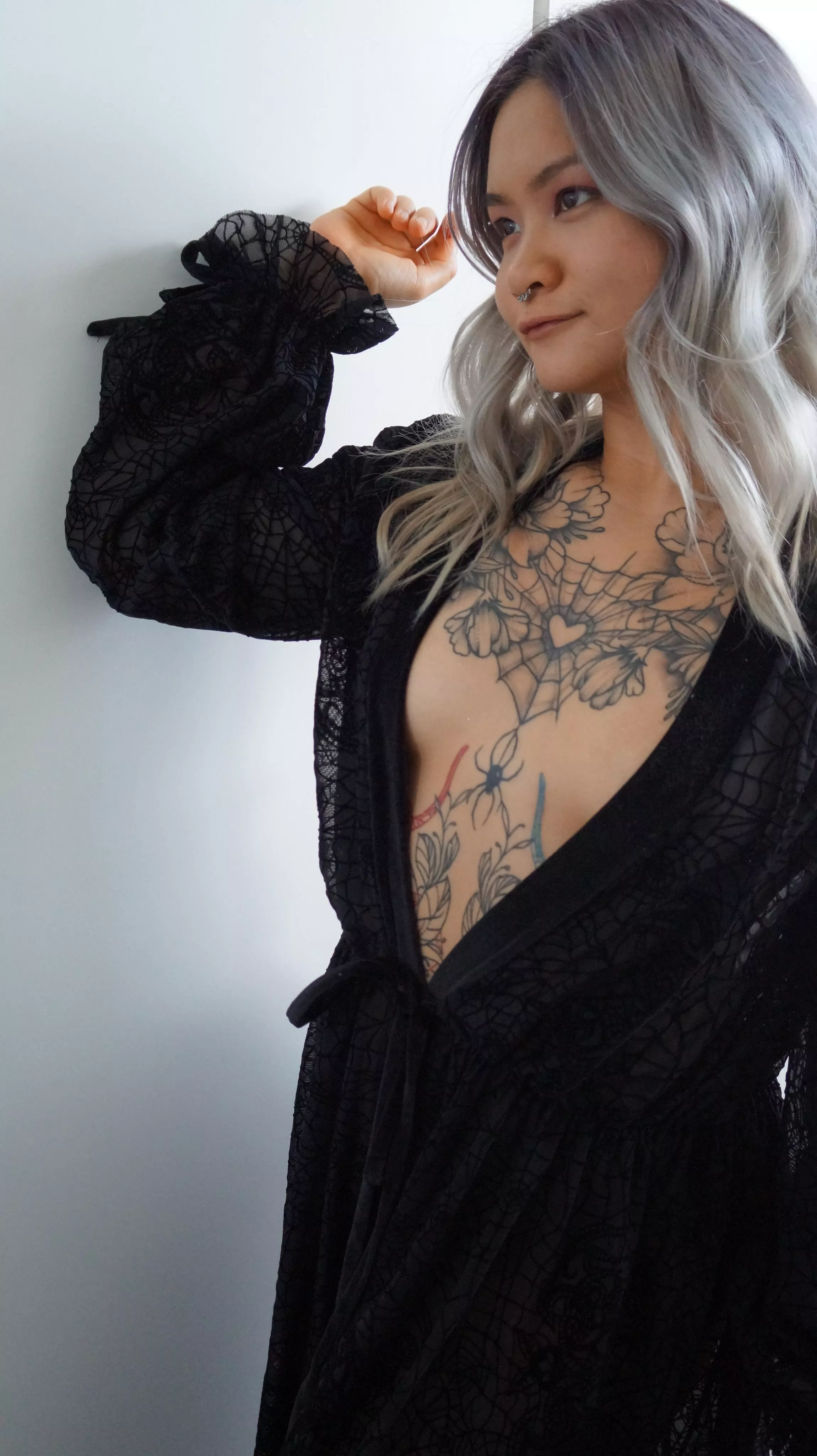 The spider webs on my robe match my tattoos posted by MuscleHamsterBabe