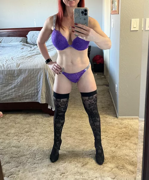VS lingerie and thigh highs on fuck me friday, leave them on or take them off when you get here? by verysexywife420