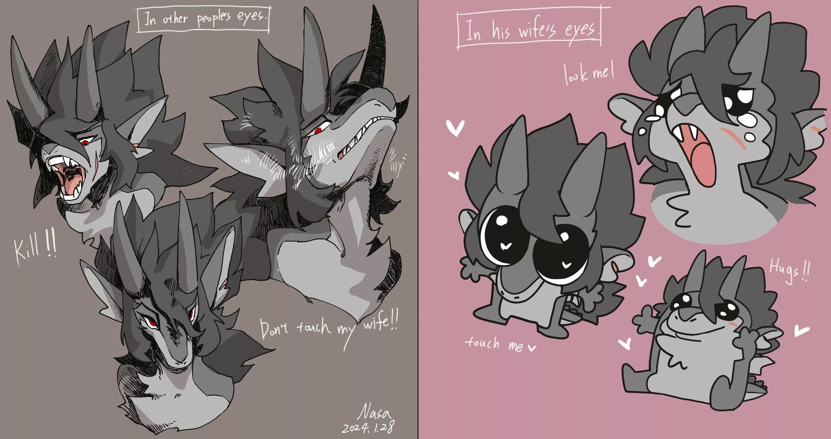 In the eyes of a lover, a fierce dragon is always a cute little baby. posted by FurryDragon_NASA_uwu