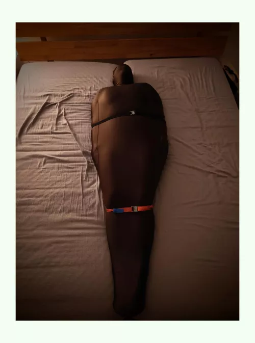 I put my wife with a diaper and Zentai suit in a body bag and tied her to the bed frame with straps. I hope she enjoyed it! by WorldlinessVast2283