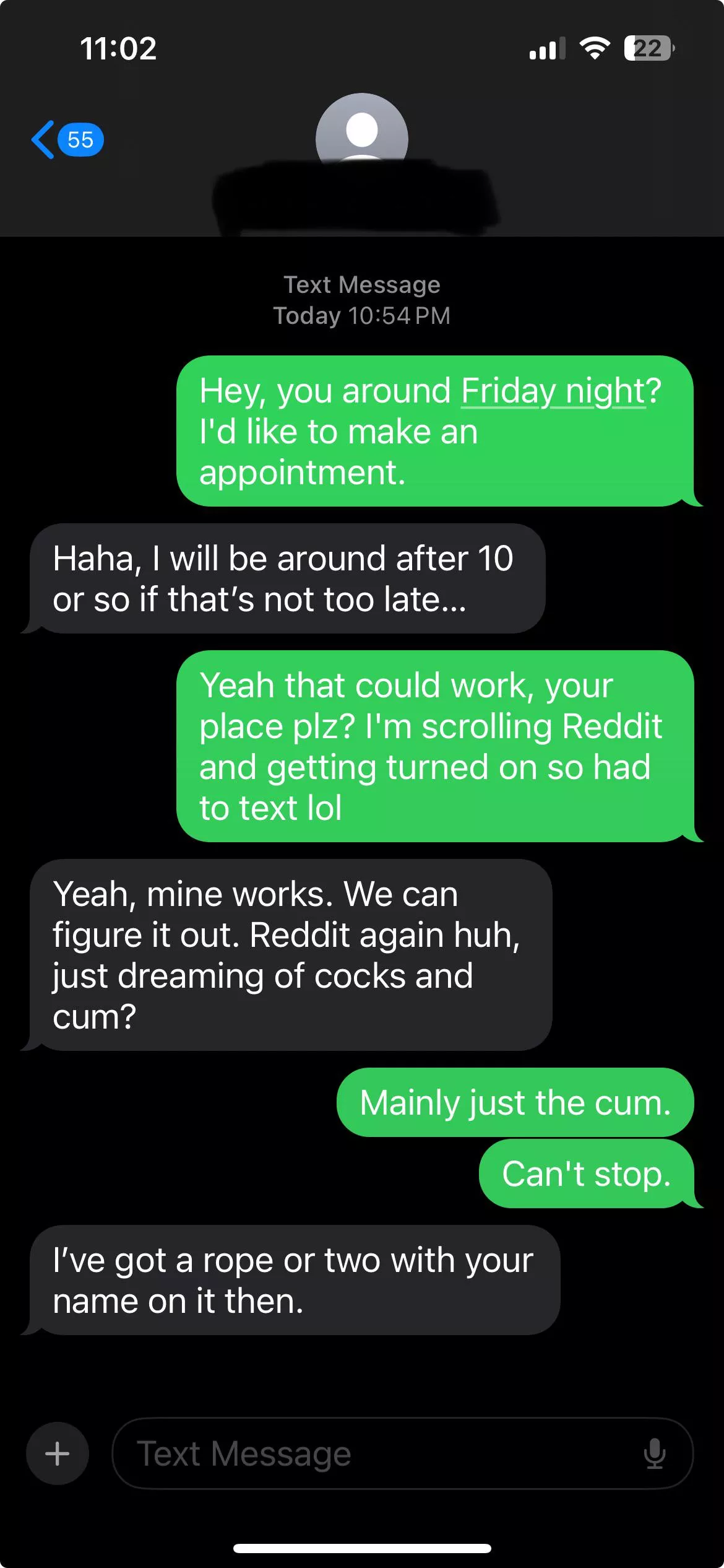 Laying on the couch with my husband and posting, decided to text an old bull and see what was up. Things escalated far too quickly for my own good but now I have an appointment on Friday. Boobs or face? You decide. posted by tjbabufrik1