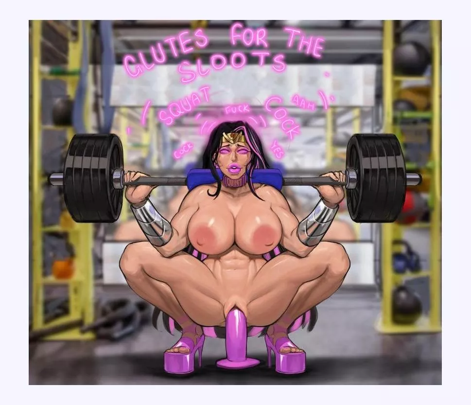 A super hero, once the ultimate icon of hope. She now lives to work out, the pleausre she gets from getting a pump... she doesn't care who sees or who touches her, as long as she can squat, she will be happy (weakj) posted by Responsible-Bonus697