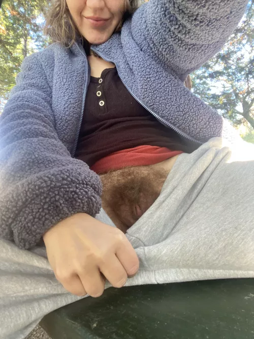 How would you feel if you saw me taking pictures of my hairy pussy at the park? by SpitInMyMouth420_