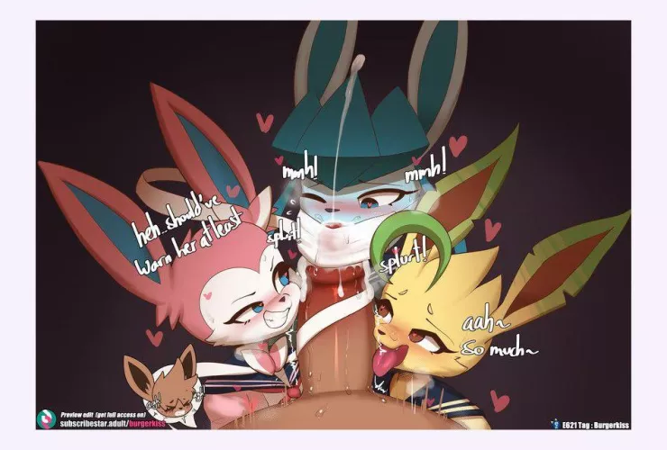 Sylveon, Glaceon, and Leafeon Tag-team BJ [MF] (By Burgerkiss) by Competitive_Tie5103
