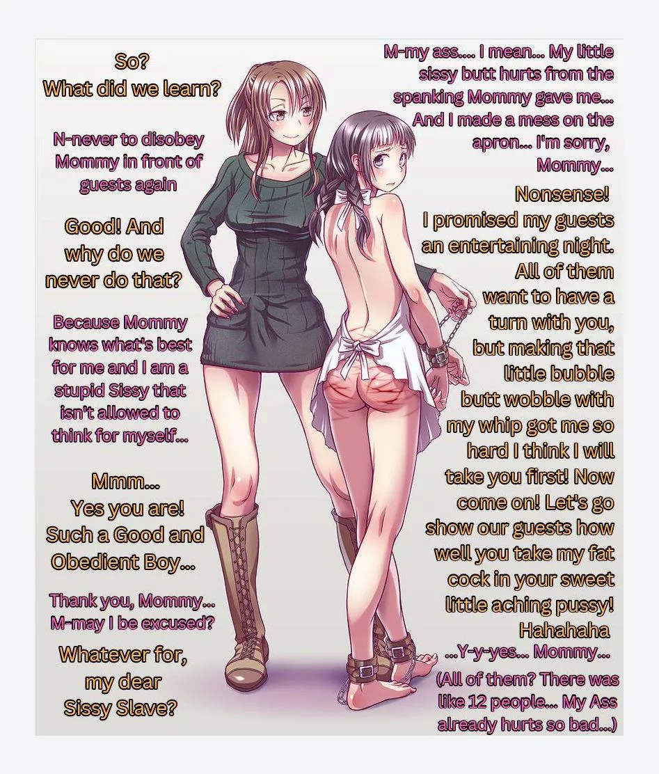 You just had to open your big mouth when Mommy made you wear nothing but an apron to her dinner party... posted by Adventurous-Set3941