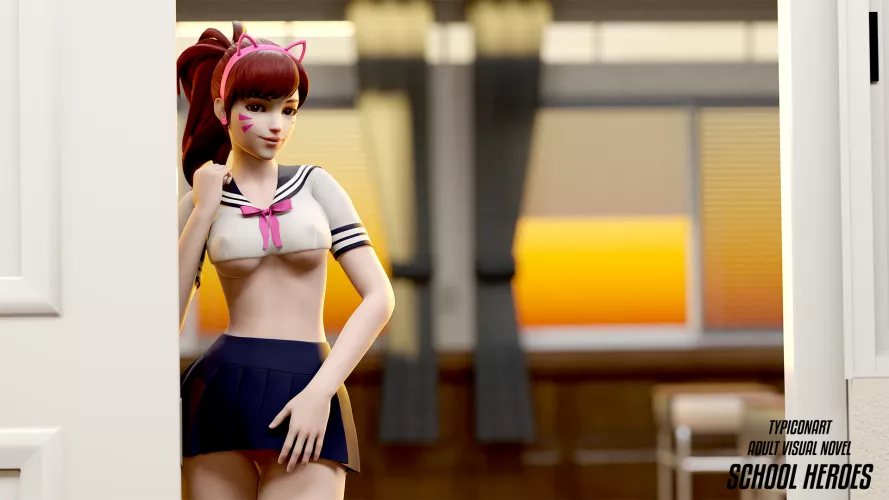 D.va School Girl Visual Novel Wallpaper (Typiconart) by Typiconart