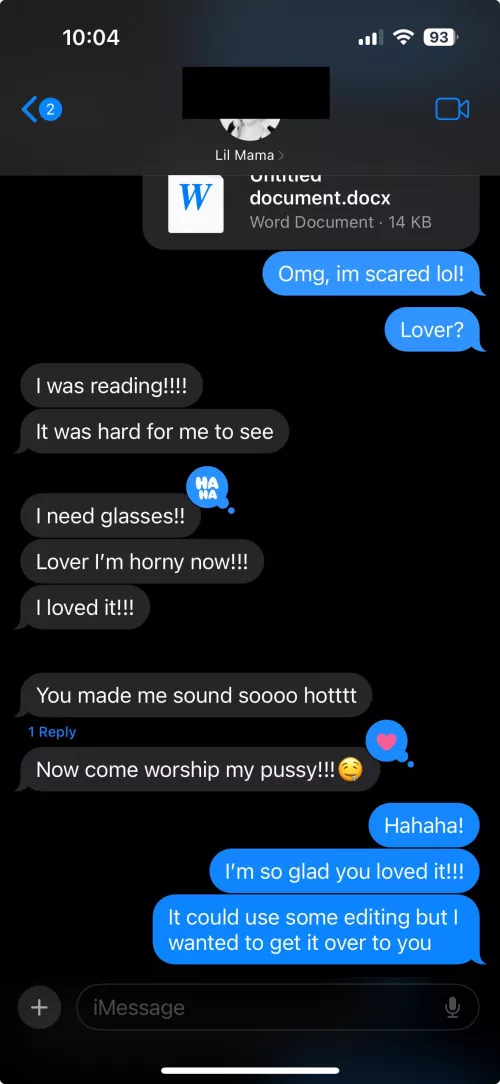 I wrote some gentle femdom literotica for my lover. This was her response, I’ll post the story in the comments :) by OhhInASpeedo