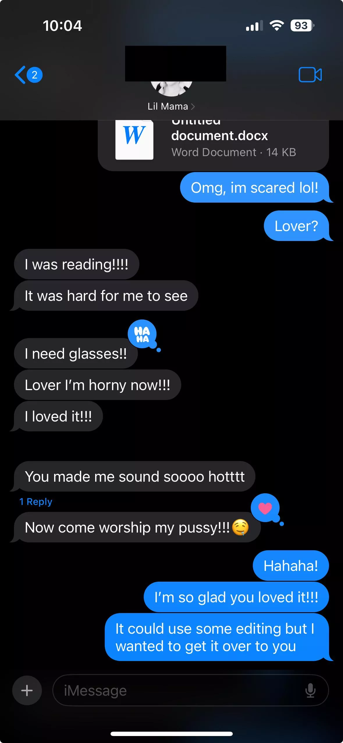 I wrote some gentle femdom literotica for my lover. This was her response, I’ll post the story in the comments :) posted by OhhInASpeedo