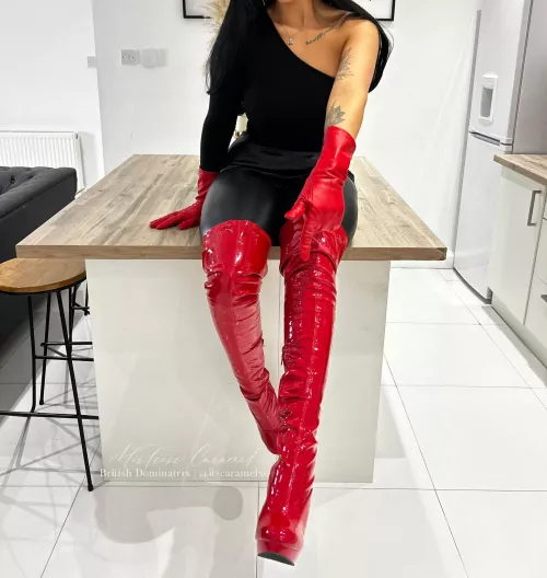 Leather leggings, leather gloves & PVC thigh high boots 🤤 I felt super sexy in this outfit yesterday! by iitscaramelxo