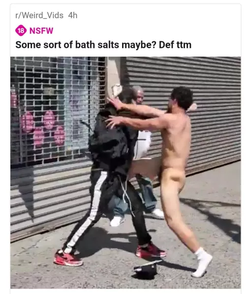 Naked guy fighting random strangers in the streets. by Deathrider66
