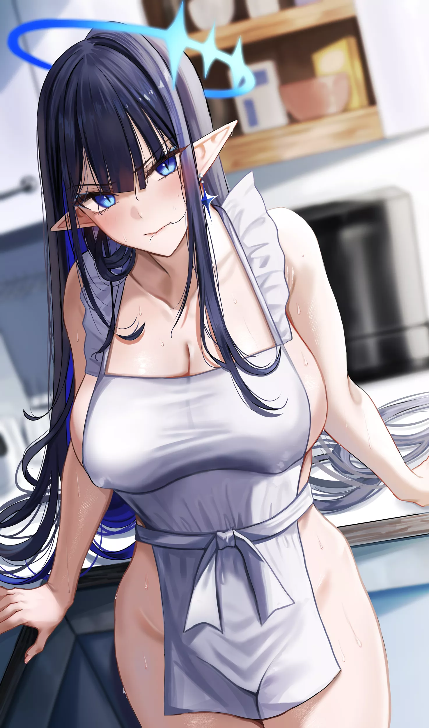 Rin gripping in naked apron (Nick) [Blue Archive] posted by elegantloveglimmer