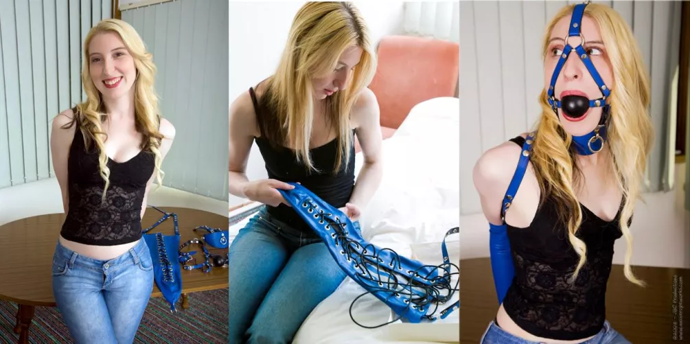 A young Melissa Roberts is contemplating just how tight these leather restraints are going to feel. by MonoGlover