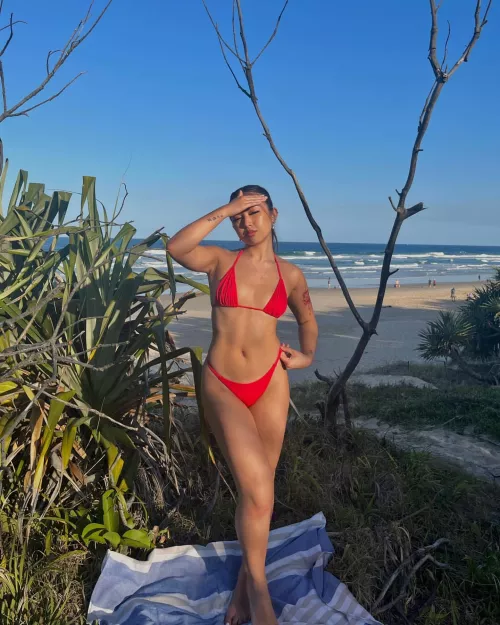 bright red bikini by the beach by mbass-69