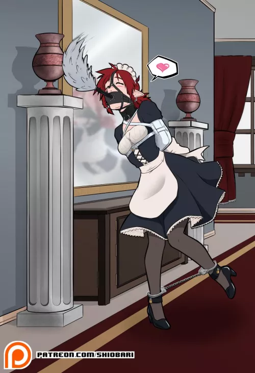 Dusting the whole house before master gets home, but breaking anything adds another month to employment. It's a balance of speed and precision. by better-in-bondage