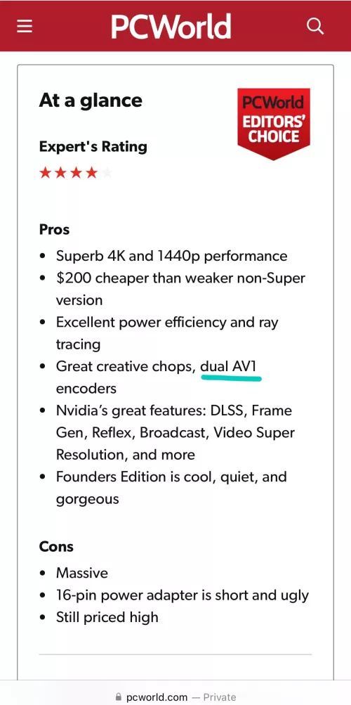 Nvidia 4080 Super now has dual encoders. by Medium-Candidate4930