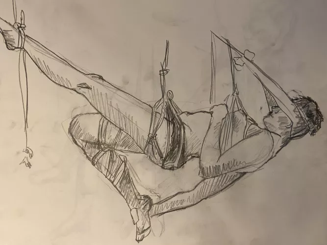 Shibari suspension sketch from life by LHOOQ42