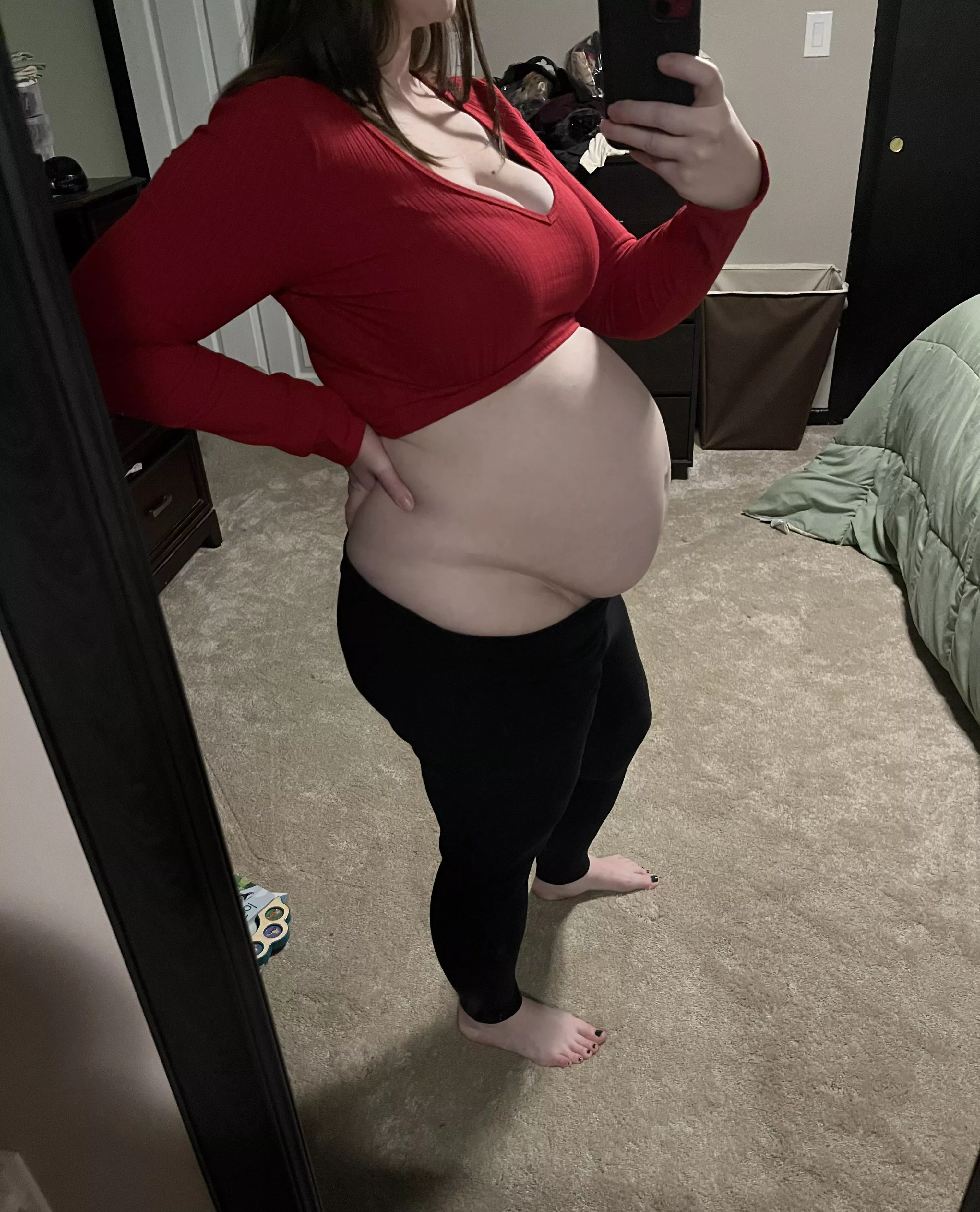 Crop top with my twin pregnancy belly! posted by preg_mom_of_twins