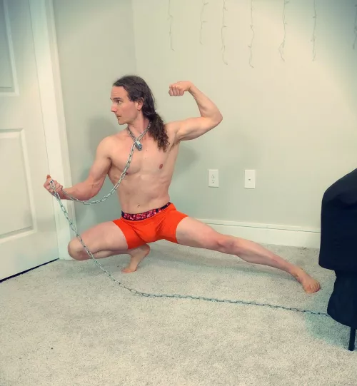 I like the idea of being chained up, posing, and putting on a show for their amusement...till they find a better use for me by SubRobby