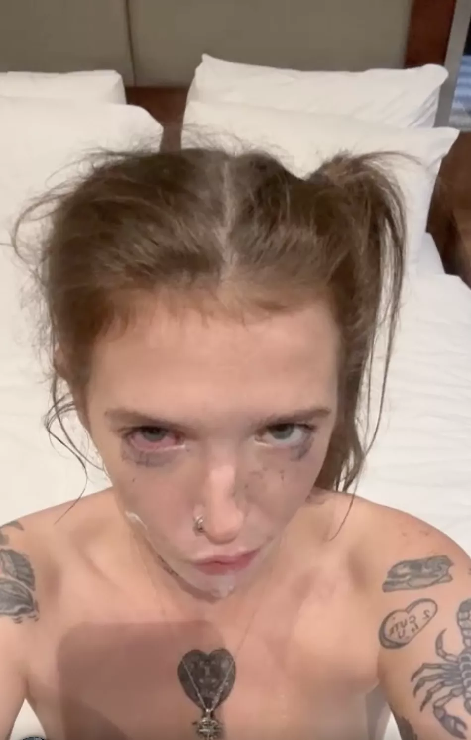 Messy hair, red eye and cum on my face are all proof of what happened minutes before this pic was taken 😏 posted by chaps_xx