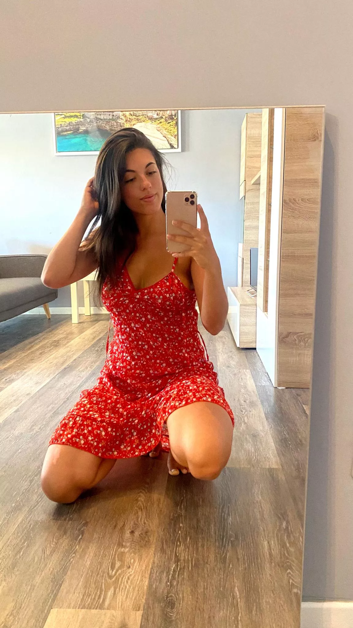 Mirror selfie game strong, capturing my essence with a flirtatious pose. F19 posted by brumbyicecream