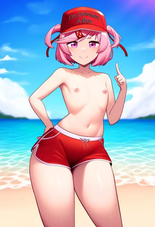 Natsuki bring risky at the beach (ai generated, edited by me) by Latter_Insurance3918