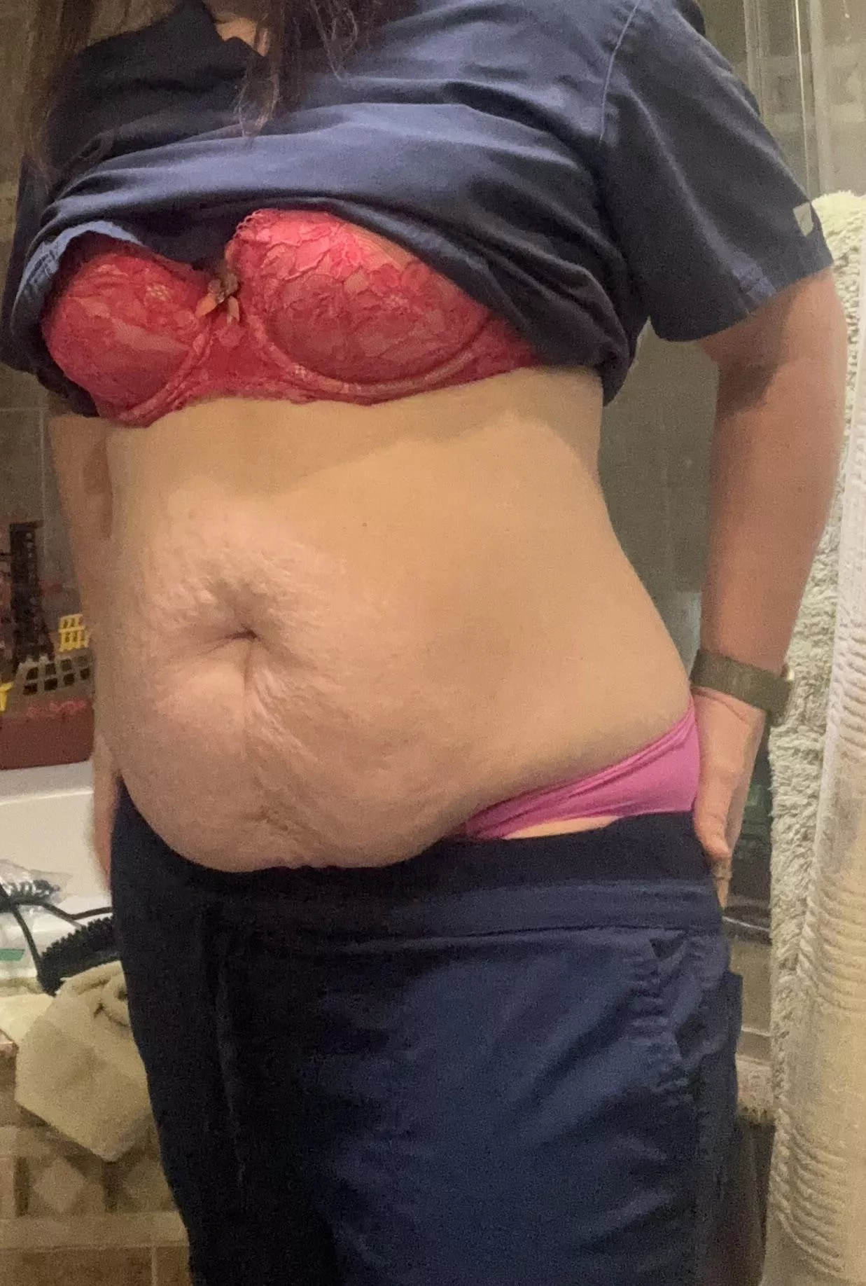 Wearing some pink under my scrubs today 💖(F) posted by Sxy_Nurse99