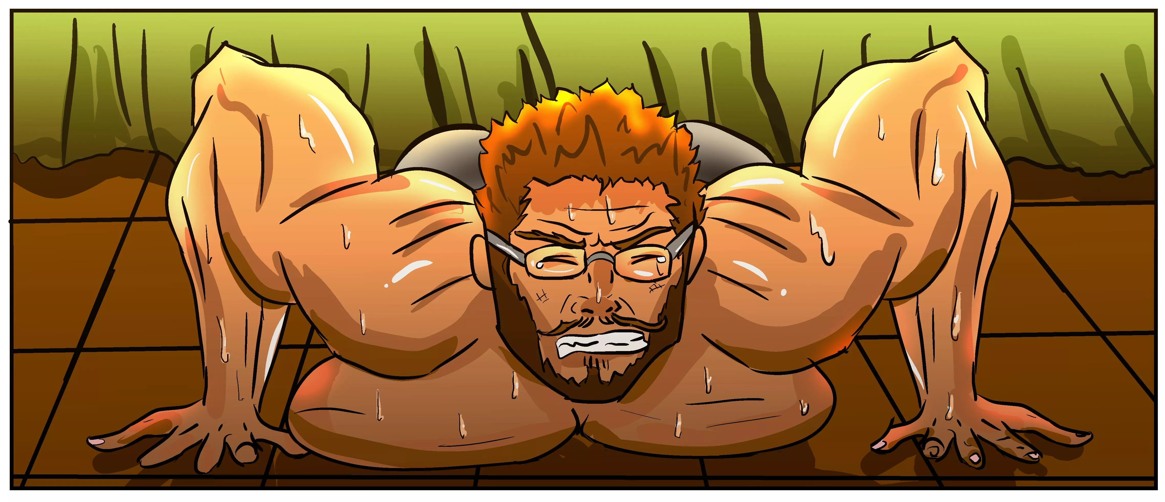 sweaty beefy boy doing push-ups but his tits are really heavy posted by codaquatic