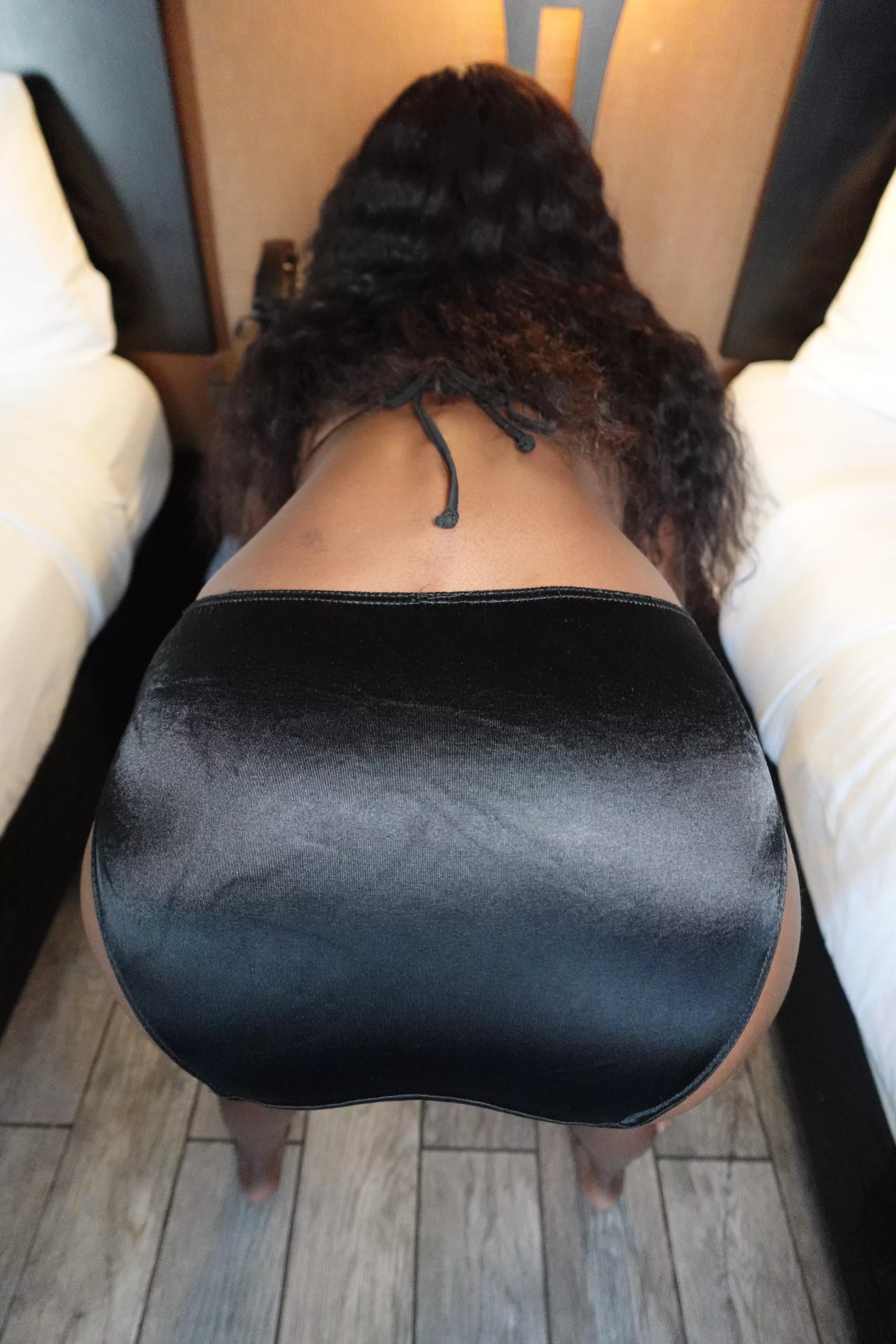 bent over in shiny black satin panties posted by EbonyPantyPrincess