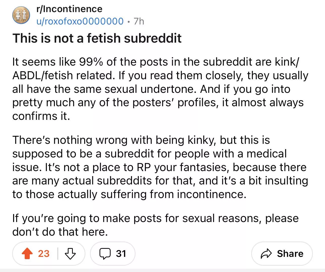Frustrating as hell but needs to be said AGAIN. DO NOT POST FETISH SH*T on medical subs! posted by ProudPaddedBro