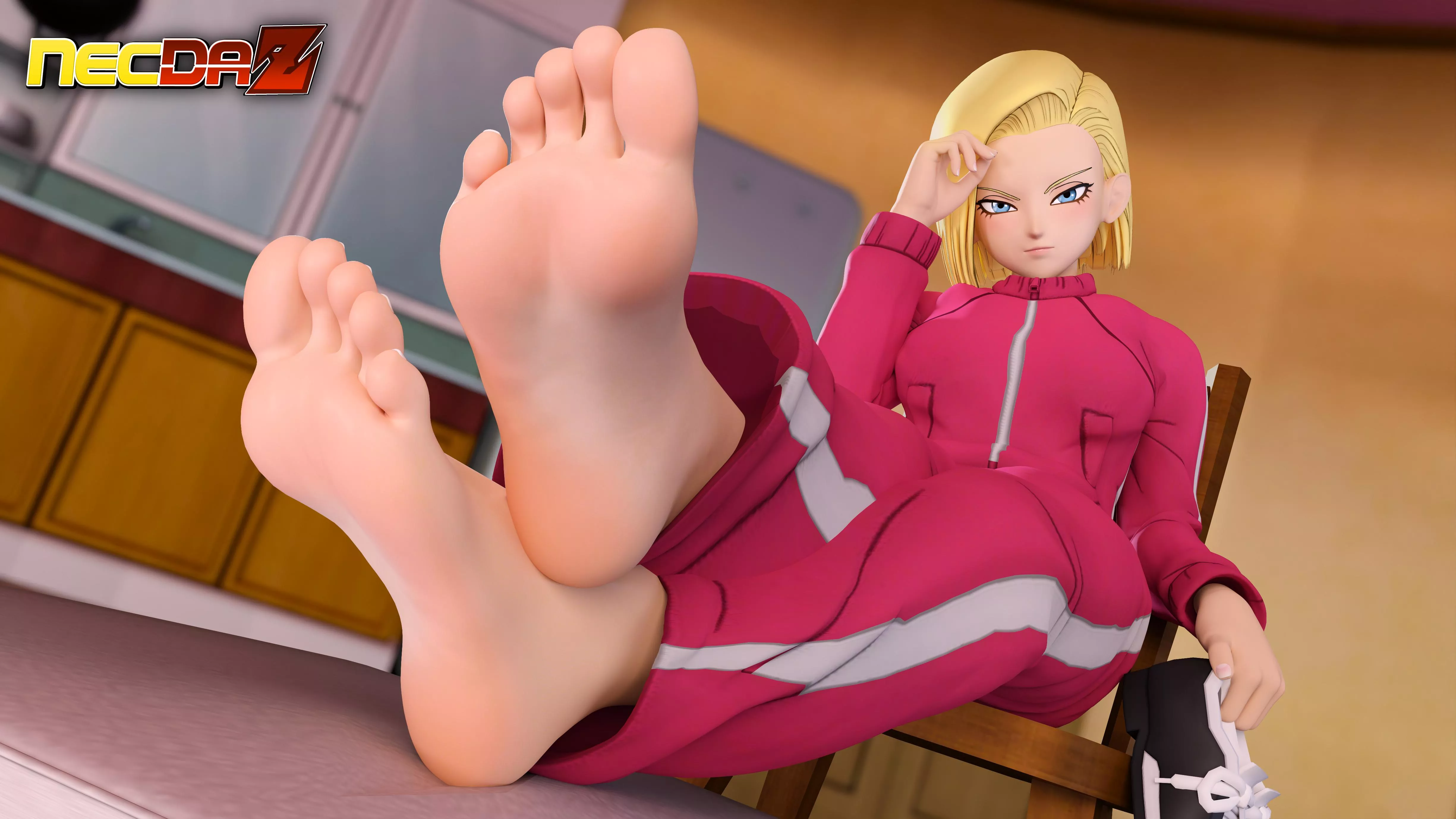 [Dragon Ball Super] Android 18 goes barefoot in her pink tracksuit outfit (necdaz91) posted by Thunder_God_9
