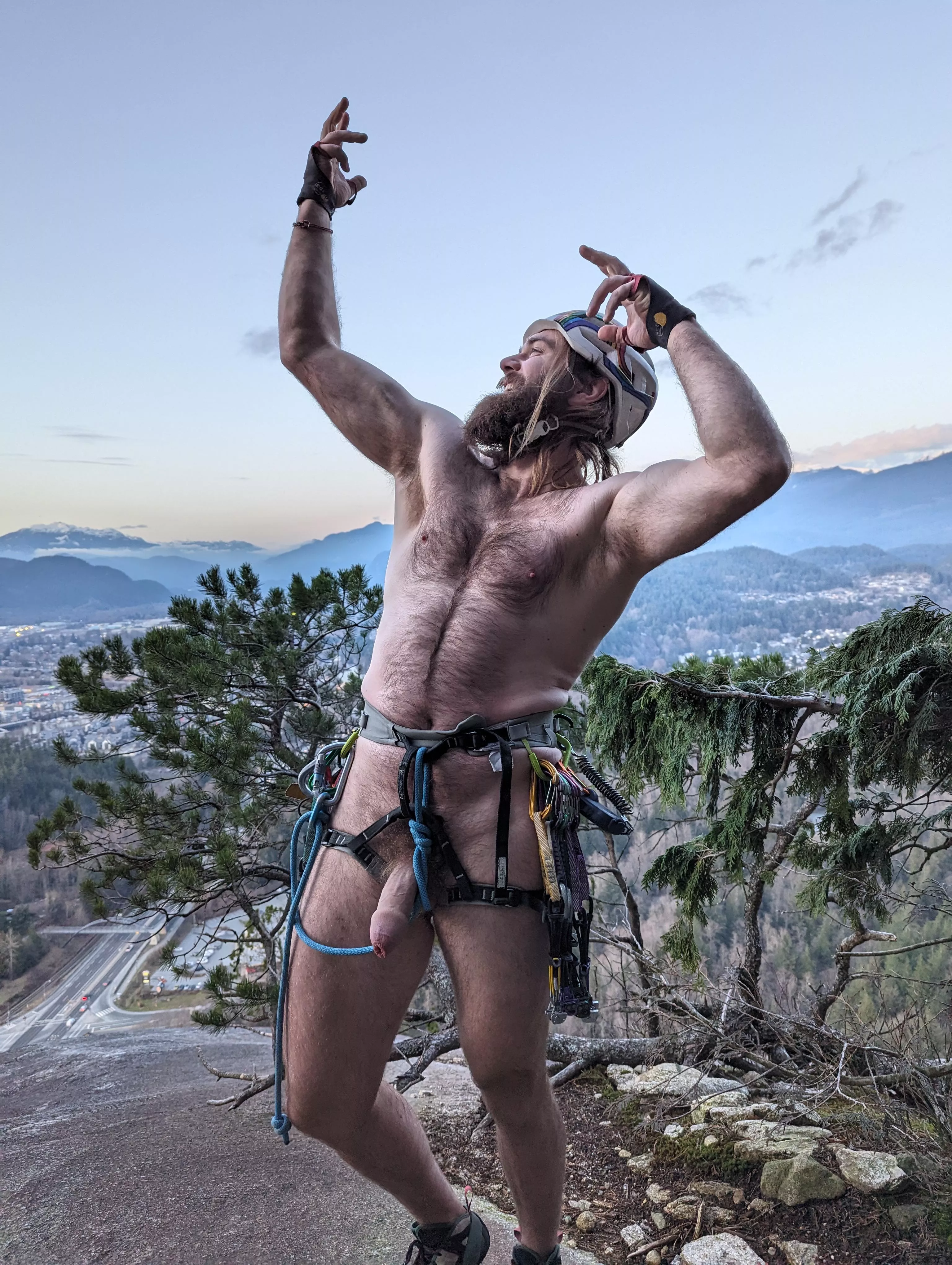 Usually too busy to strip down at the top of this climb, lucky it's February posted by microman715