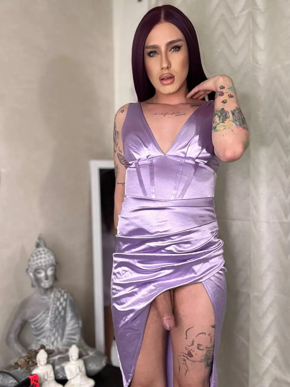 Showing off my bulge under my silky dress posted by perfecttransgf