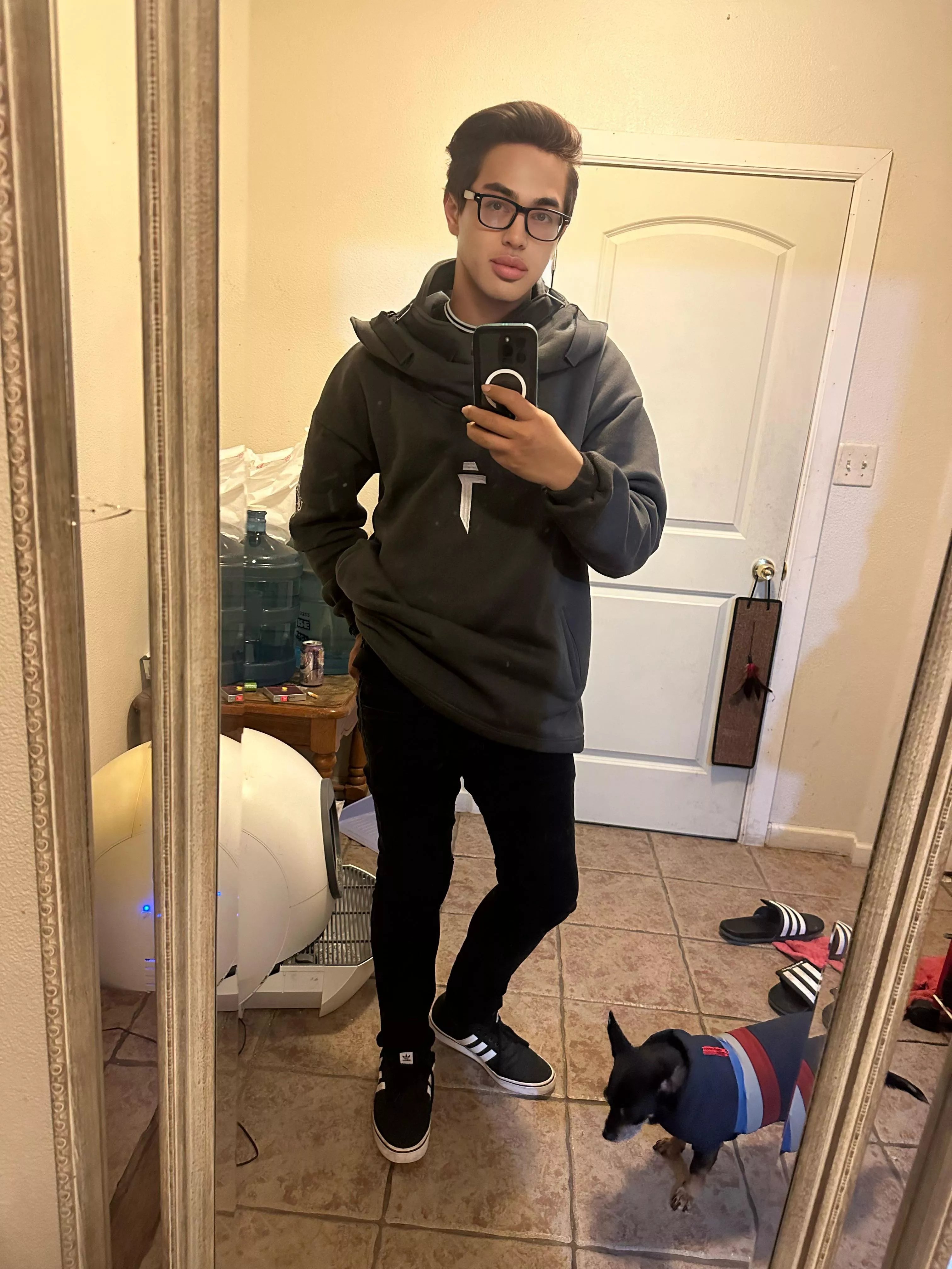 Thought my outfit was cute today (also my dog decided to photobomb me 😂) posted by lyricaldecipher