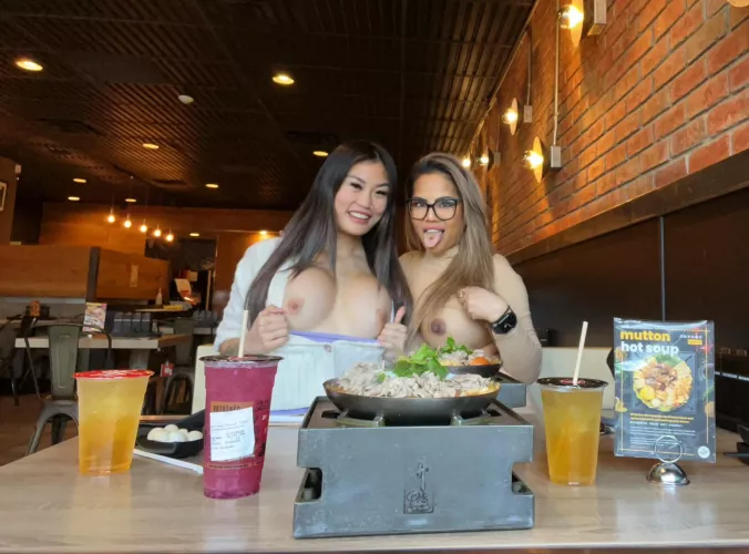 Tits out at hot pot lunch! by Sunflower_bunbun