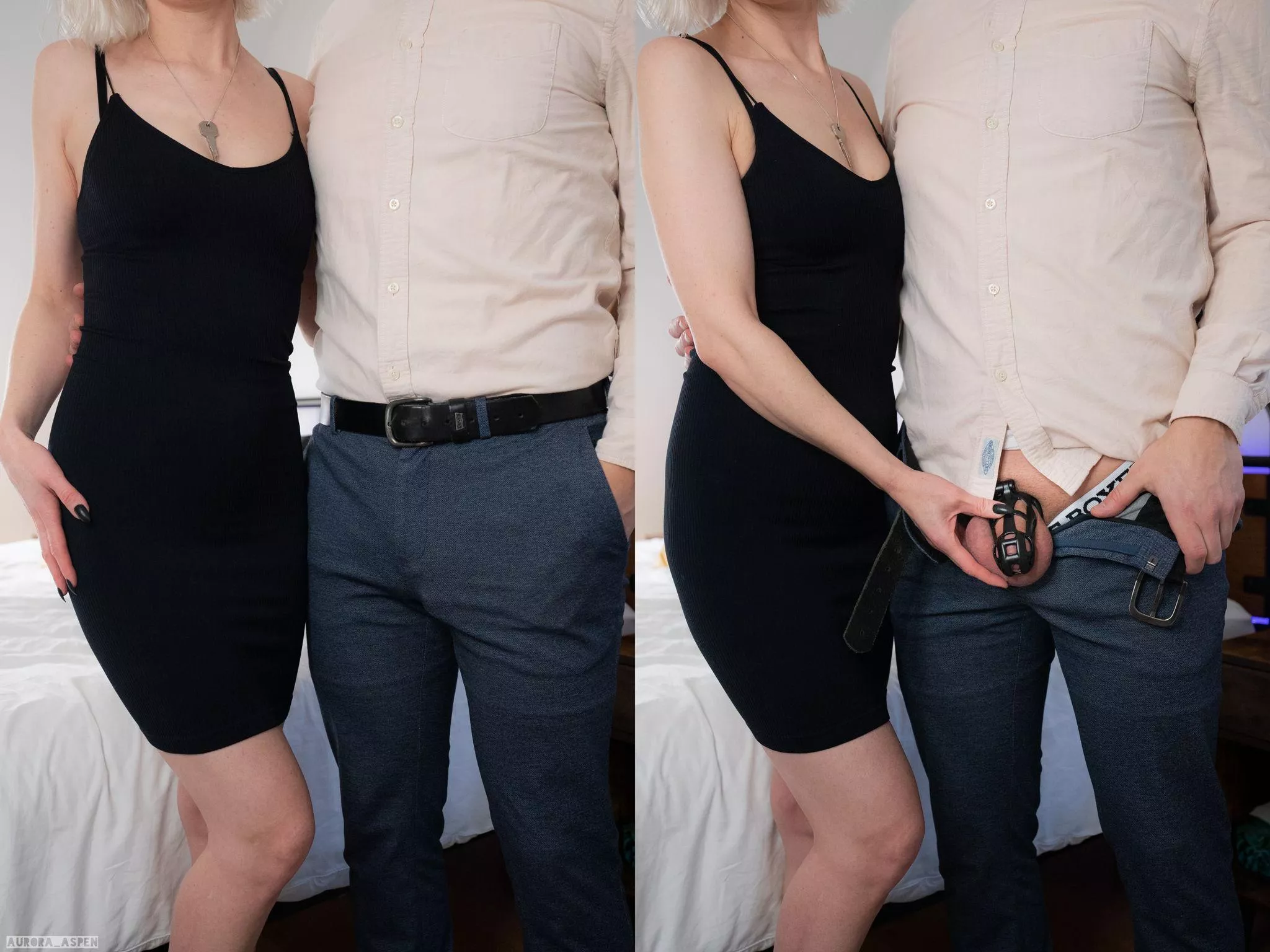 About to head out to hubby's company party. Do you think any of his colleagues know our secret? 🤭 🔐 [OC] [domme] posted by aurora_aspen