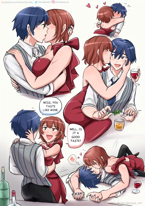 OC: bartender and his new drunk n affectionate girlfriend by wamcherrypie