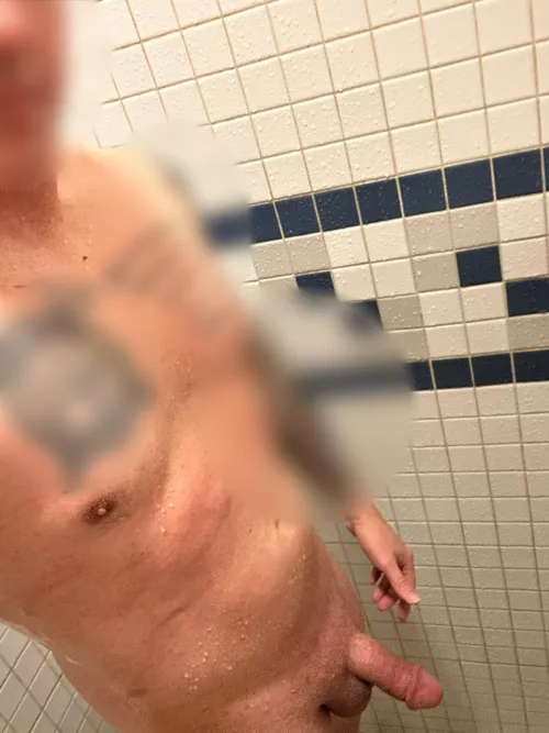 Having some fun in the shower in the locker room shower by Armyguy0627