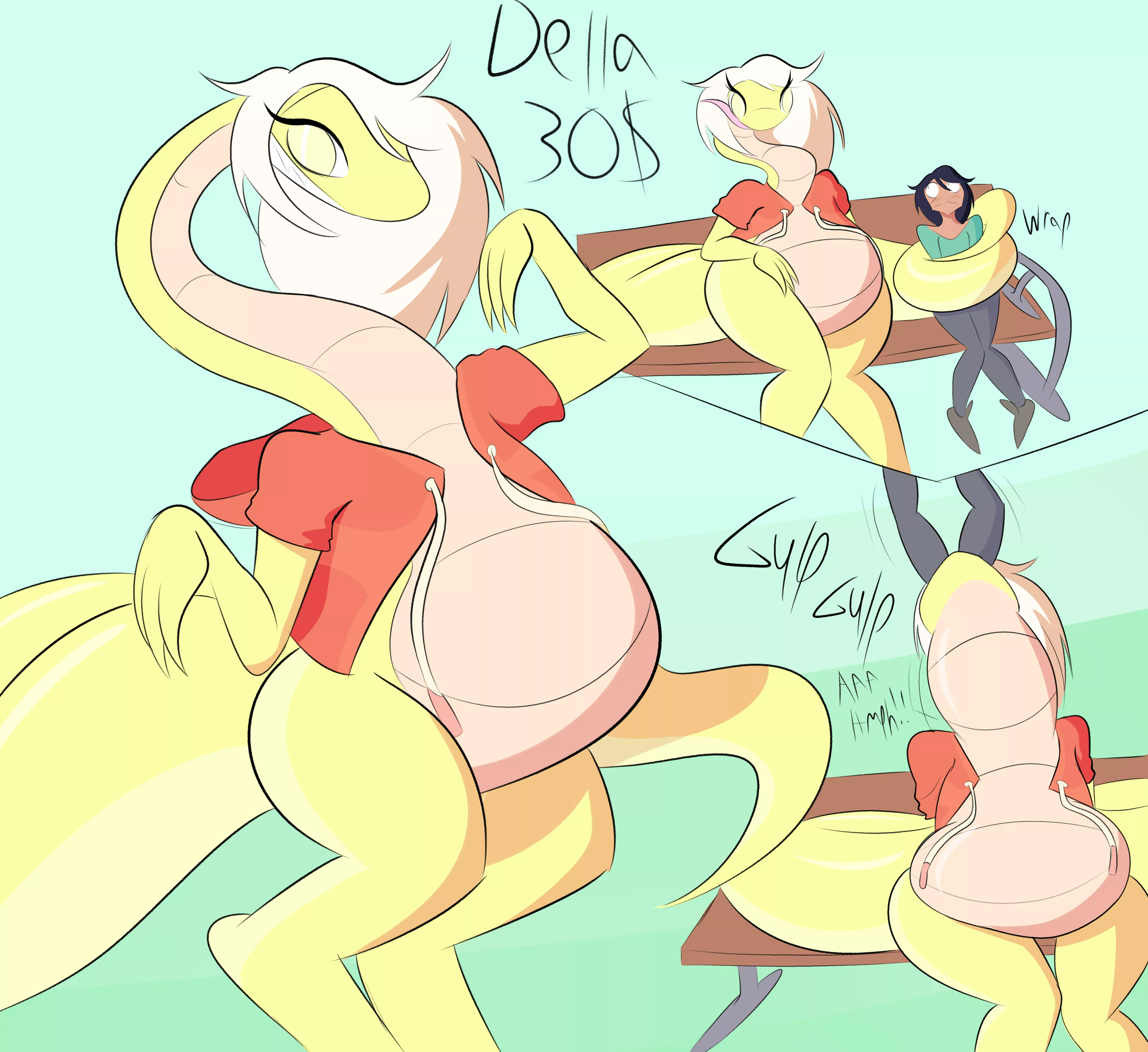 {Image} Della, an outdoorsy n snarky dragon lady, likes eating cute guys that pass by at the park (Art by JackMunchy) posted by JackMunchy