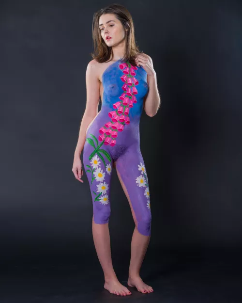 My foxglove body paint design on spicyfoxglove by burstingwithcolor